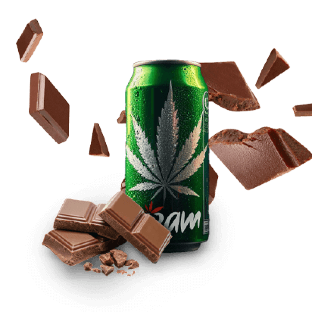 Cannabis chocolate and drink representing edibles at CREAM cannabis dispensary in Jersey City.
